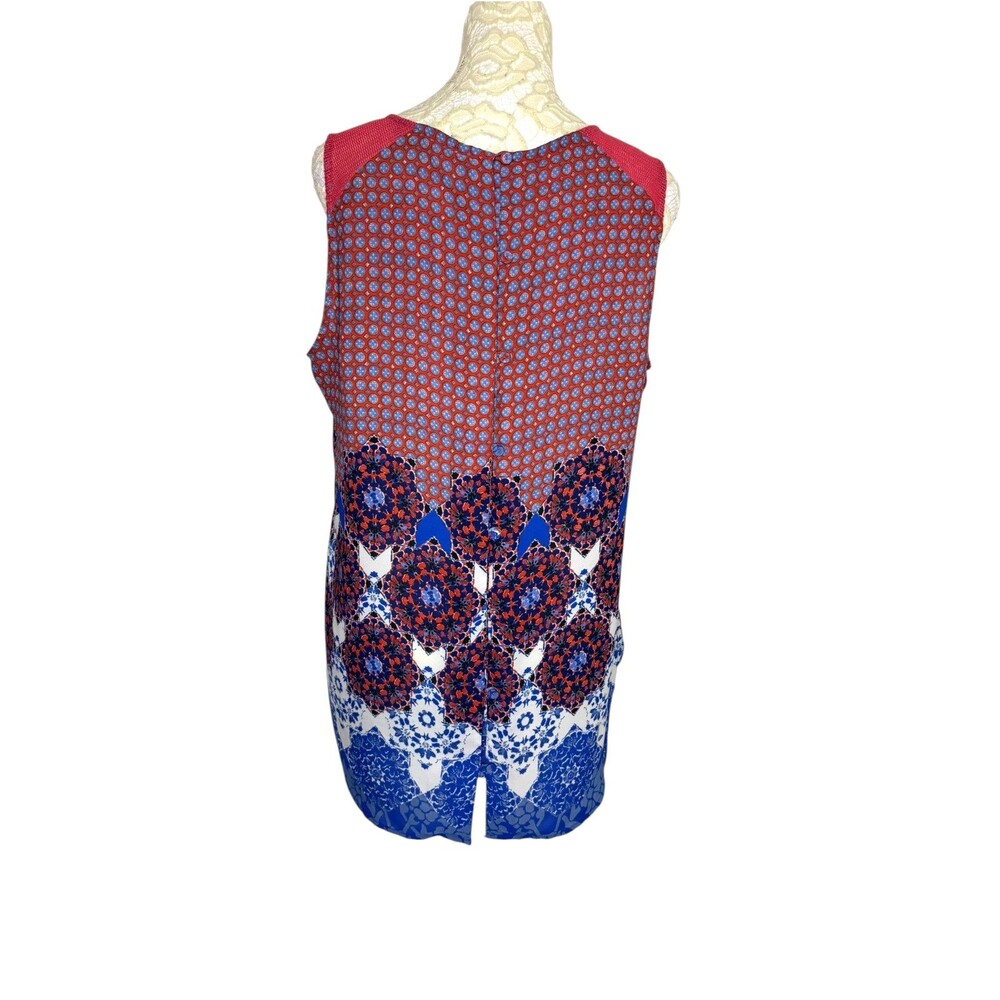 Daniel Rainn Tunic Top Blouse Shirt Lace Mesh Hi Low Chiffon Floral Geometric M - Picture 4 of 7
